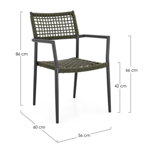 Set di 4 sedie con braccioli BLANES in alluminio antracite e corda verde