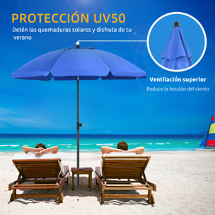 Sombrilla de Playa Grande Ø180 cm Sombrilla de Terraza Exterior con Ángulo Ajustable Protección UV50+ Impermeable Mástil de Ø32 mm Azul