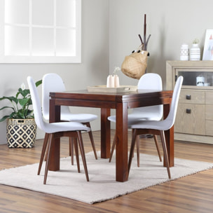 Table à manger extensible Blay -bois massif de mindi et placage naturel de mindi-couleur teck 90 x 78 x 90 cm