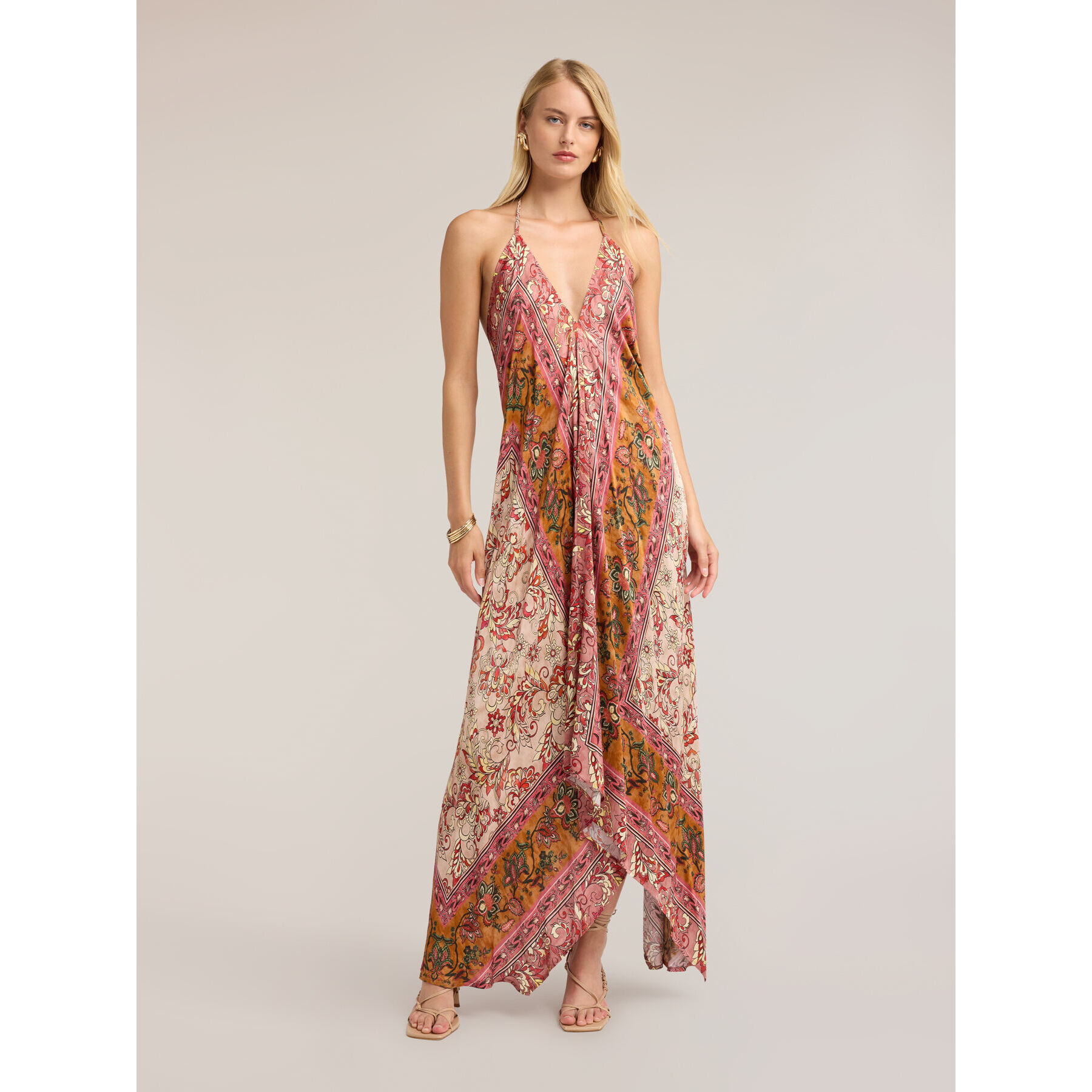 Motivi - Vestido largo de satén con estampado - Rosa