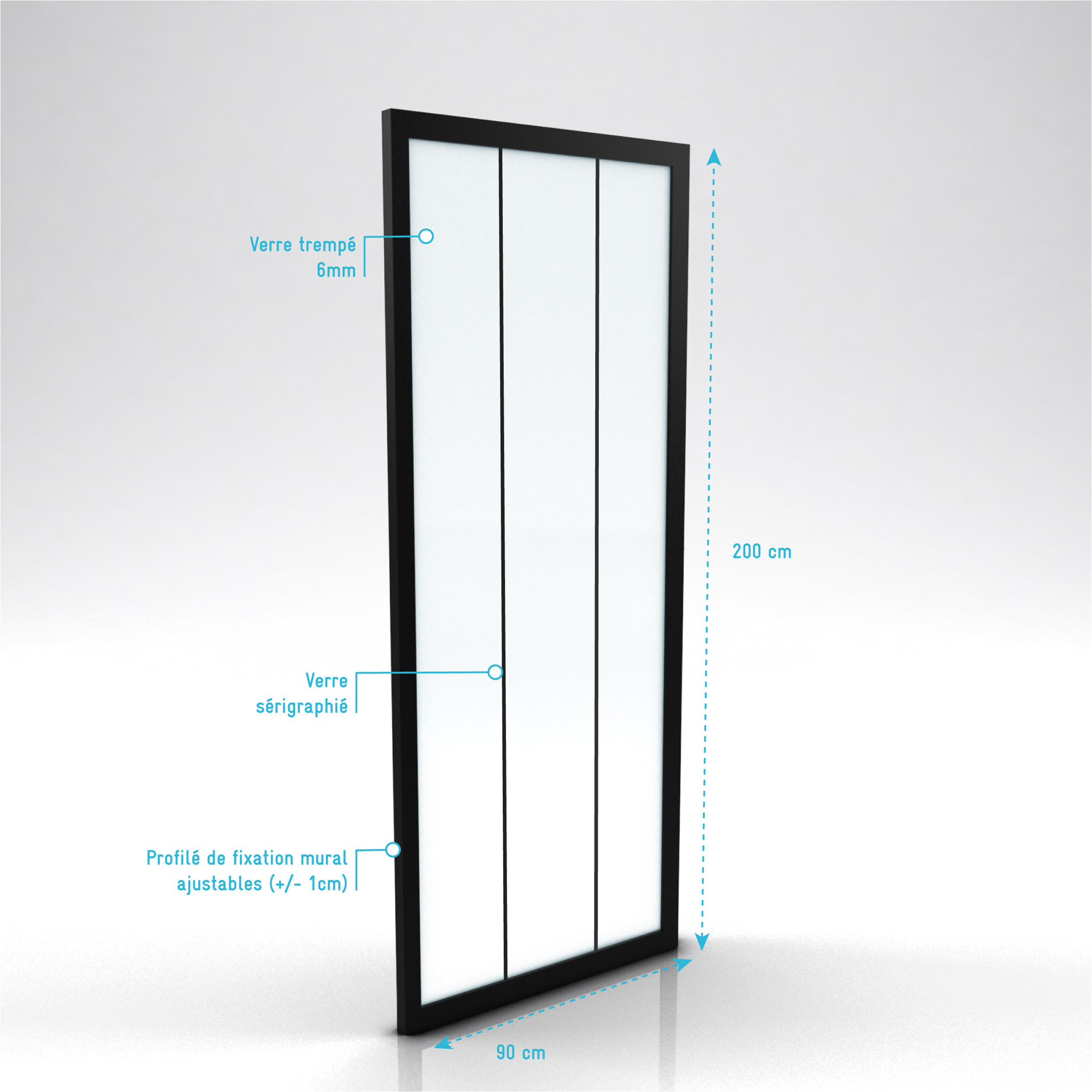 Paroi retour pour porte de douche - 90x200 cm - CRUSHX RETOUR 90CM