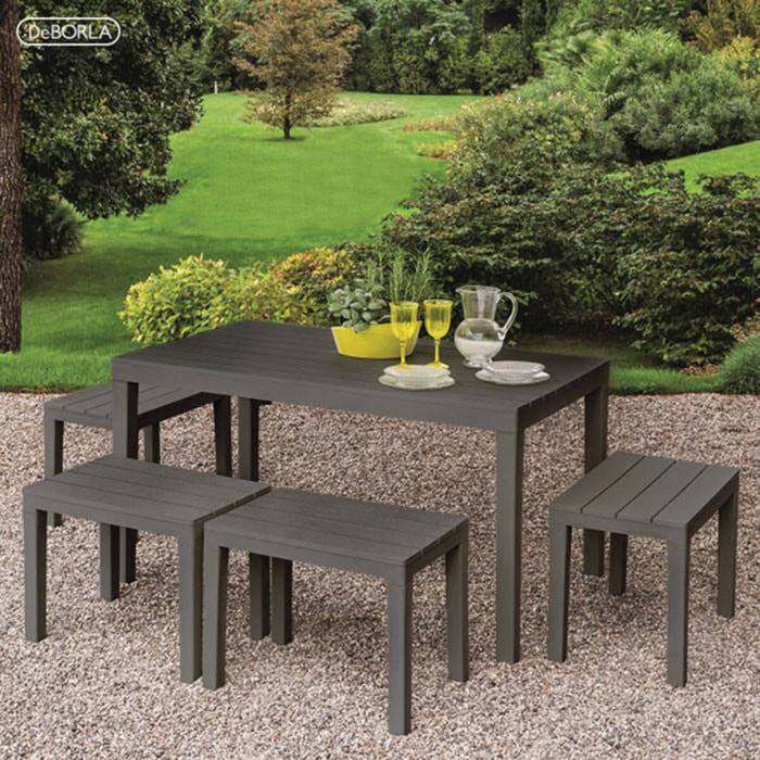 Tavolo da esterno Vasto, Tavolo rettangolare da pranzo, Tavolo da giardino indoor e outdoor multiuso, 100% Made in Italy, Cm 138x78h72, Antracite