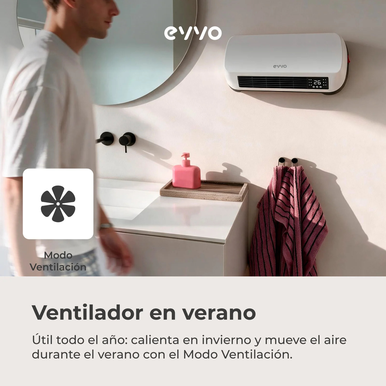 Calefactor de Pared Cerámico EVVO C200, 2000W con Pantalla Digital, Mando a Distancia y Temporizador