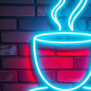 Affiche encadrée affiche tasse néon mur brique Affiche + cadre en métal - Noir