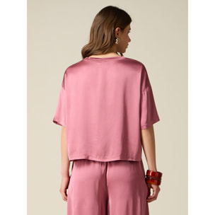 Oltre - Blusa boxy in raso di viscosa - Rosa