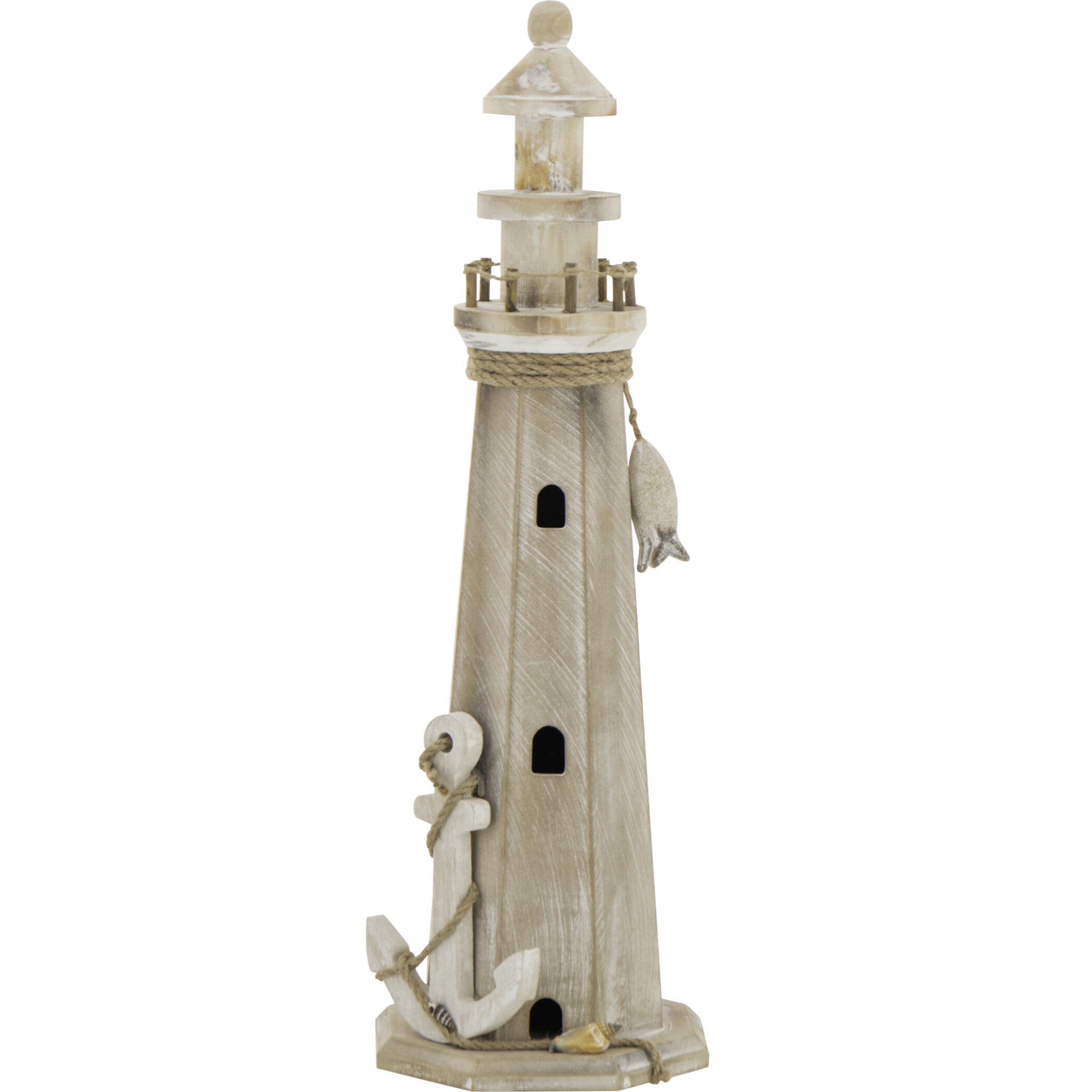 J-Line Phare décoratif Blanchi - corde/bois - naturel - large