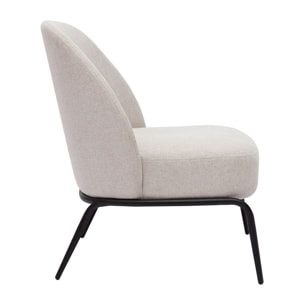 Fauteuil design en tissu effet velours texturé beige et métal noir BREGO