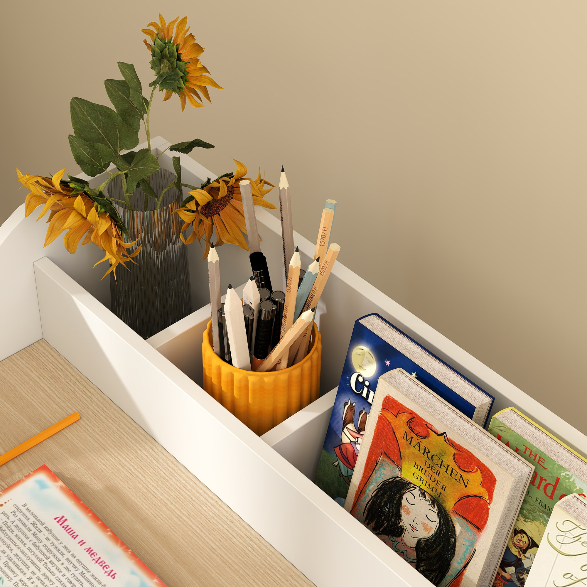Ensemble bureau et chaise enfant 3-8 ans - 5 compartiments de rangement - blanc effet bois naturel