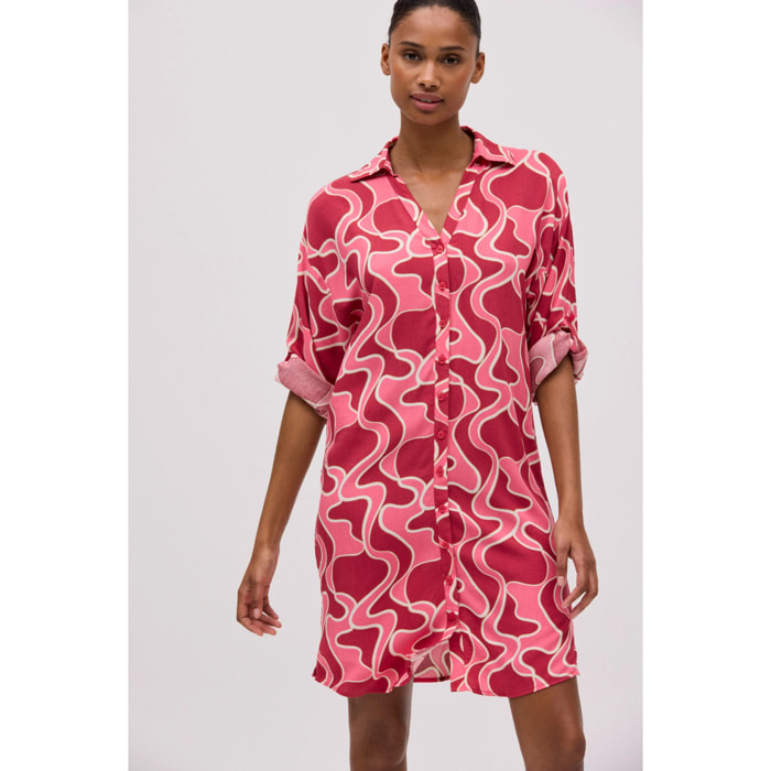 Abito chemisier corto stampato a maniche lunghe