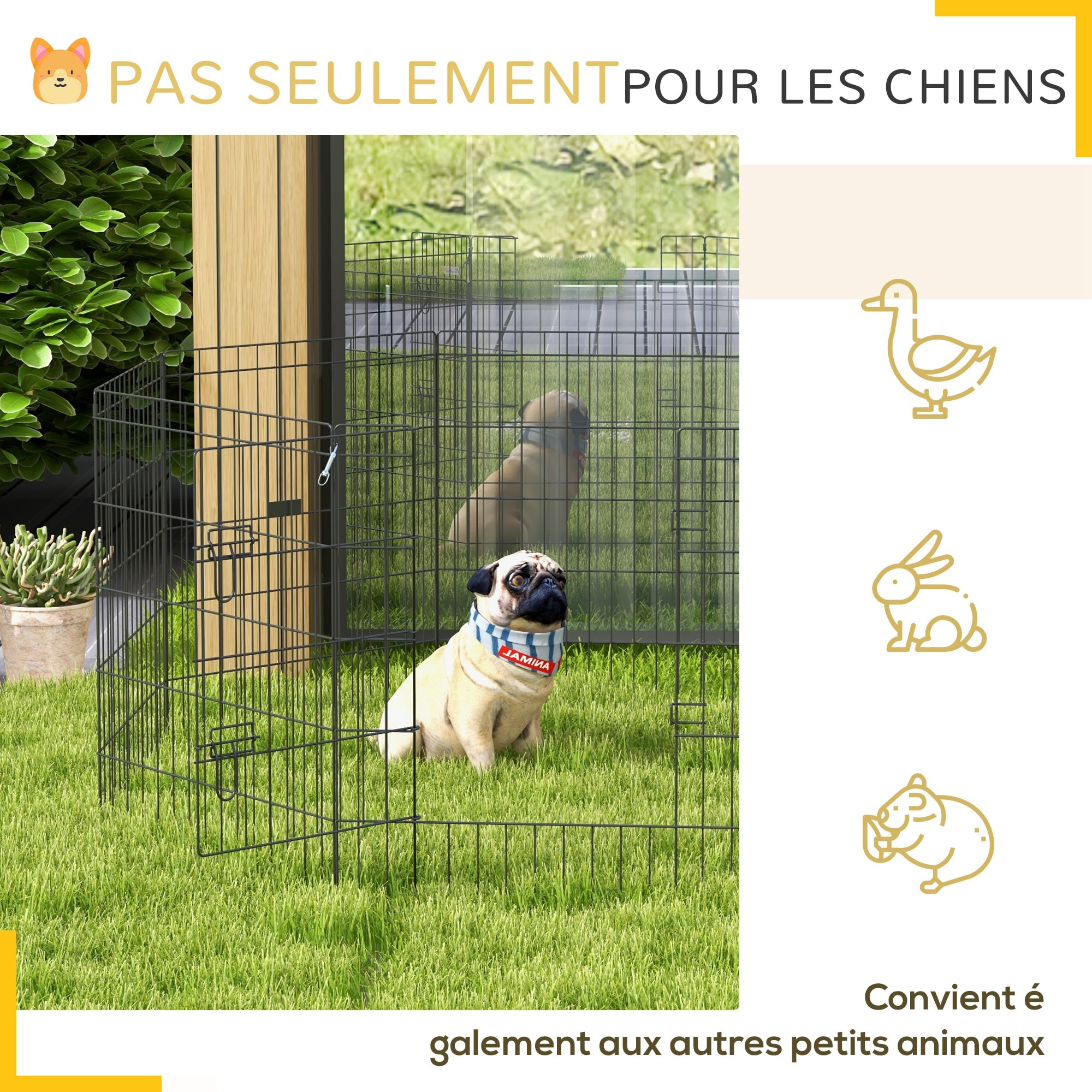 Parc enclos acier pour chien animaux 1 porte 8 panneaux 76L x 61l cm noir