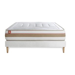 Ensemble Matelas Le Tendre - 28cm - Ressorts ensachés et mémoire de forme - Enveloppant - Sommier kit Blanc