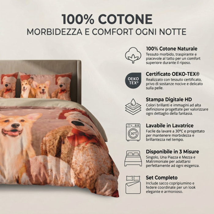 Parure Copripiumino in 100% Cotone con Federe Coordinate, Morbida e Traspirante, Certificata OEKO-TEX, Fantasie Moderne per Camera da Letto