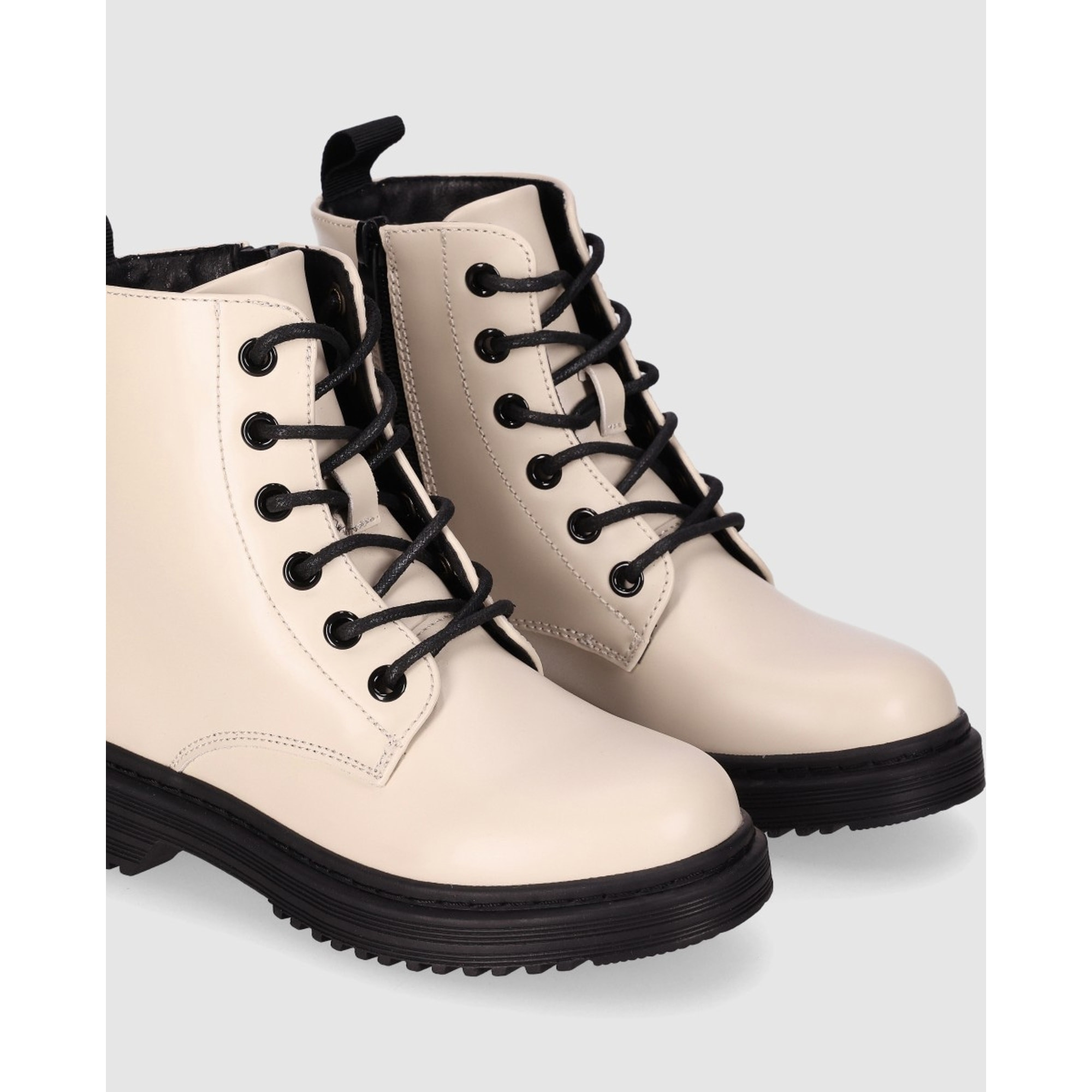 Botines de Piel Sintética - Beig - Tacón: Bajo