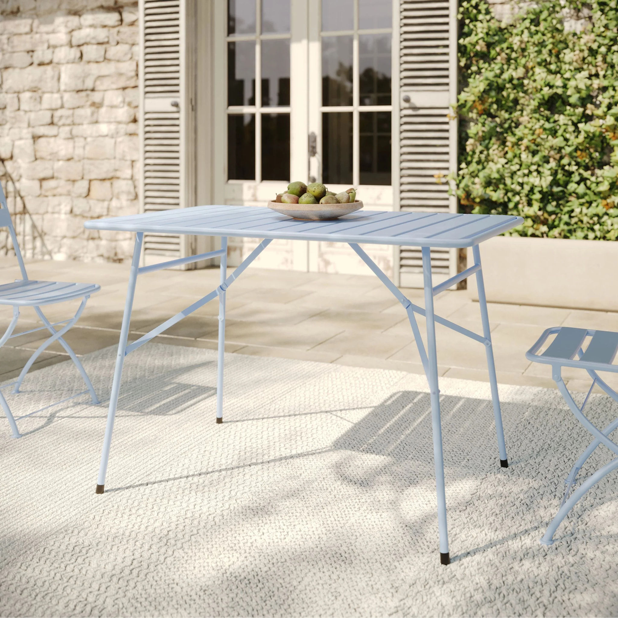 Table et chaises de jardin pliantes 4 personnes en métal bleu - Yumi