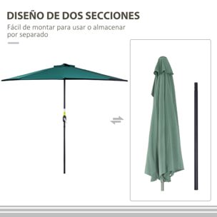 Sombrilla 269x138x236 cm Parasol de Jardín con Manivela y Forma Semicircular para Exterior Terraza Patio Piscina Verde