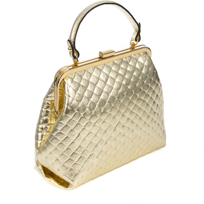 Arienzo borsa a mano donna. Pelle scamosciata autentica con incisione intrecciata e laccata lucida.