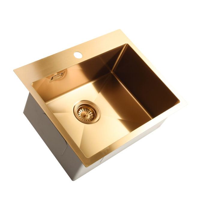 Timeless Évier de cuisine encastrable inox 304, 1 bac , 55x45x21 cm, Or brossé PVD
