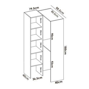 Guardaroba Bernina, Struttura per cabina armadio angolare, Mobile appendiabiti aperto ad angolo, 79x88h186 cm, Rovere