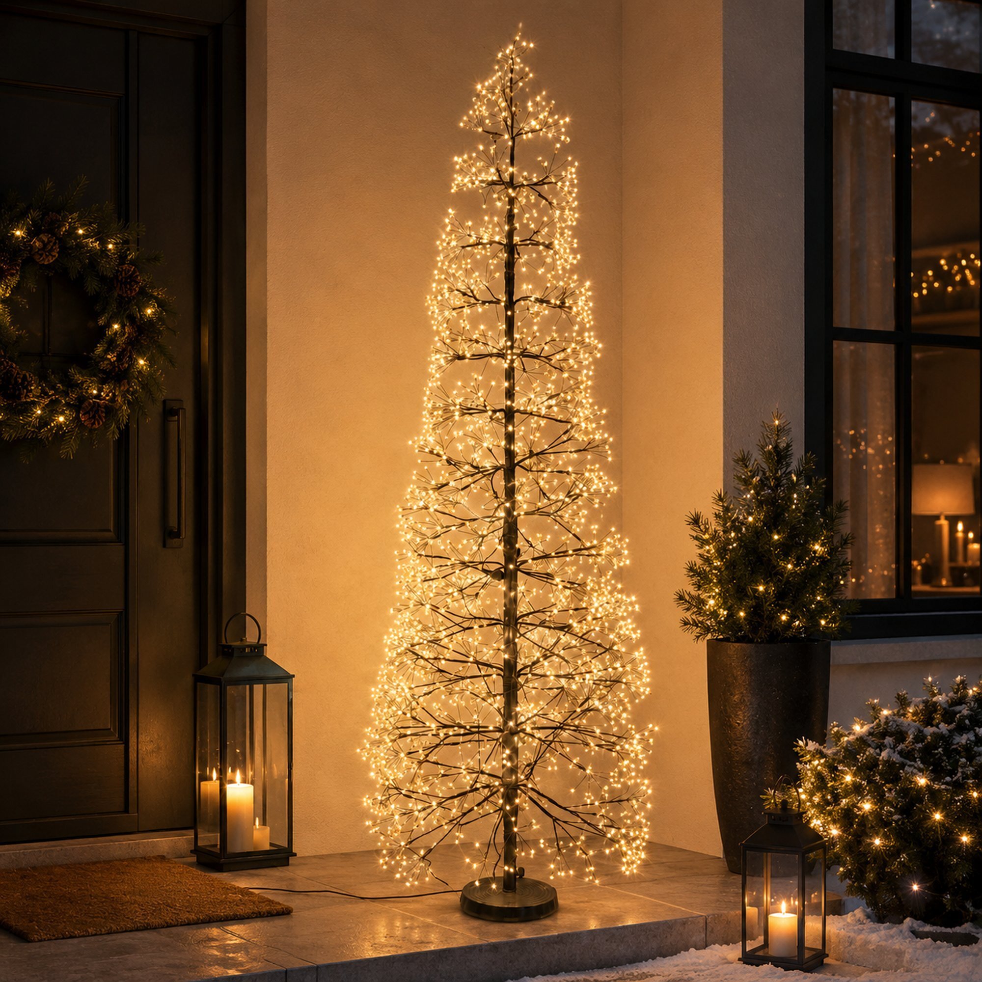 Árbol luminoso led 150 cm con ramas decorativas con 1800 leds blanco cálido con efecto intermitente