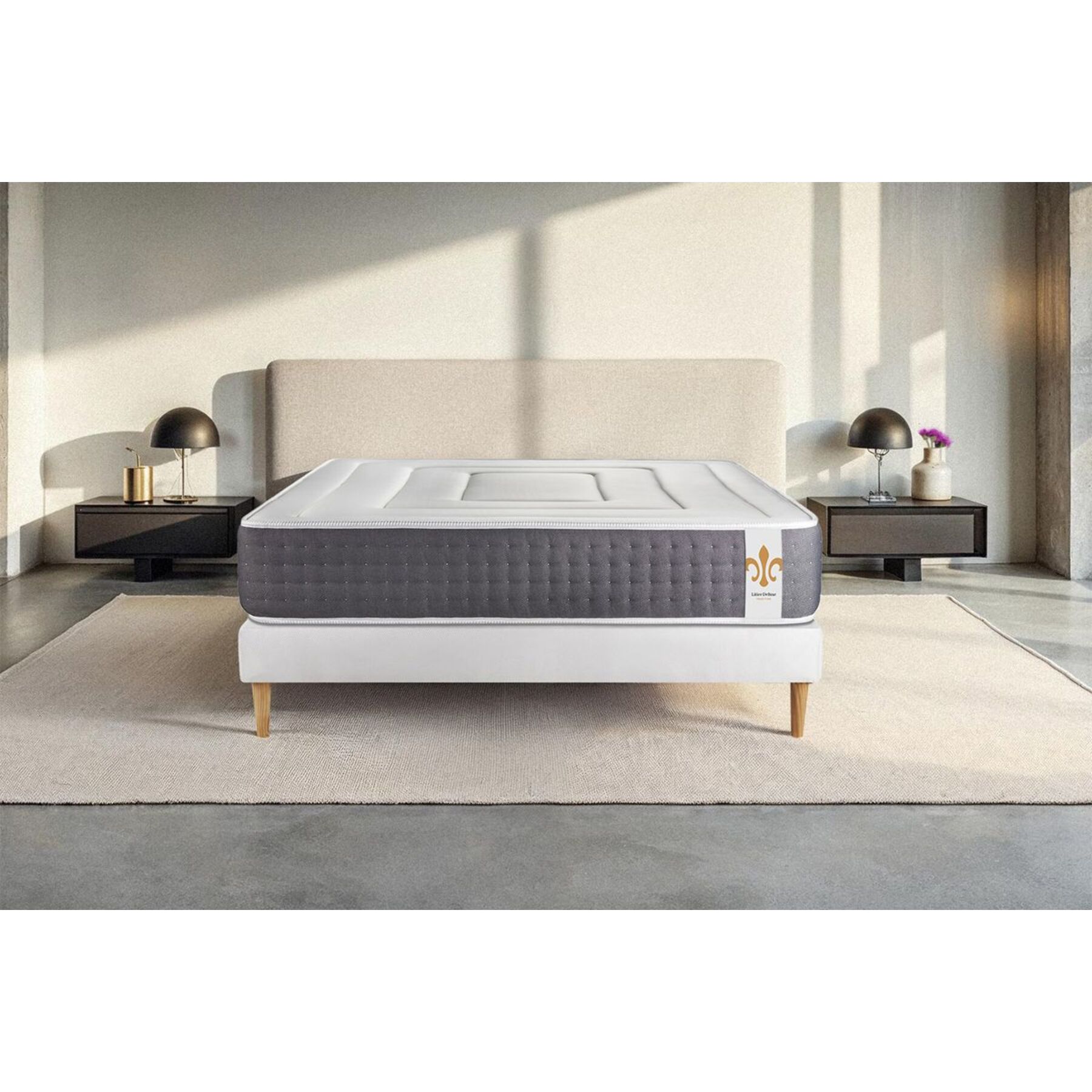 Ensemble Matelas Vingt-Six - 26cm - Ressorts ensachés et mémoire de forme - Confort 5? - Sommier Tapissier Blanc