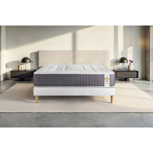 Ensemble Matelas Vingt-Six - 26cm - Ressorts ensachés et mémoire de forme - Confort 5? - Sommier Tapissier Blanc