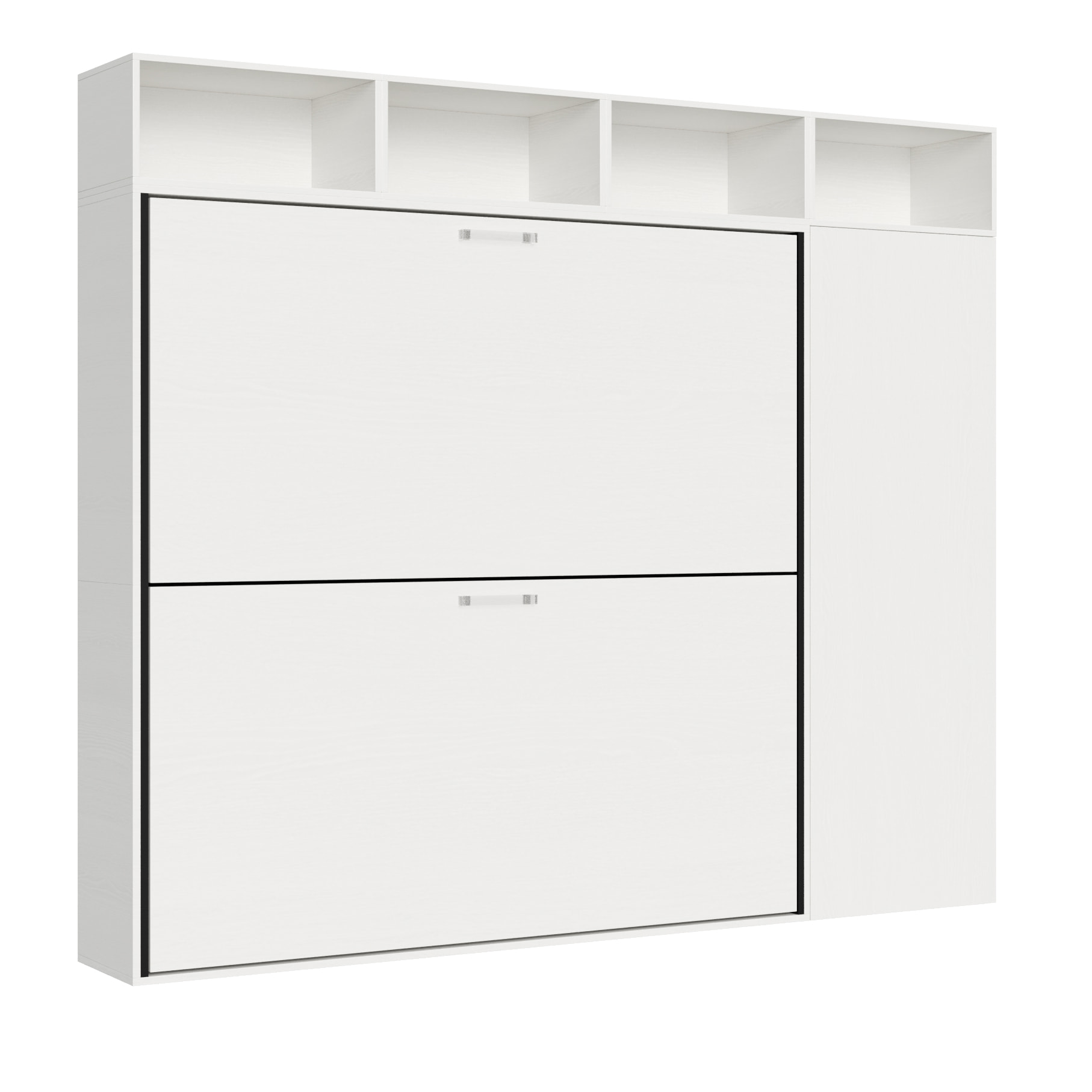 Armoire lit escamotable horizontal superposé 2 couchages 85 Kando avec matelas composition I Frêne Blanc