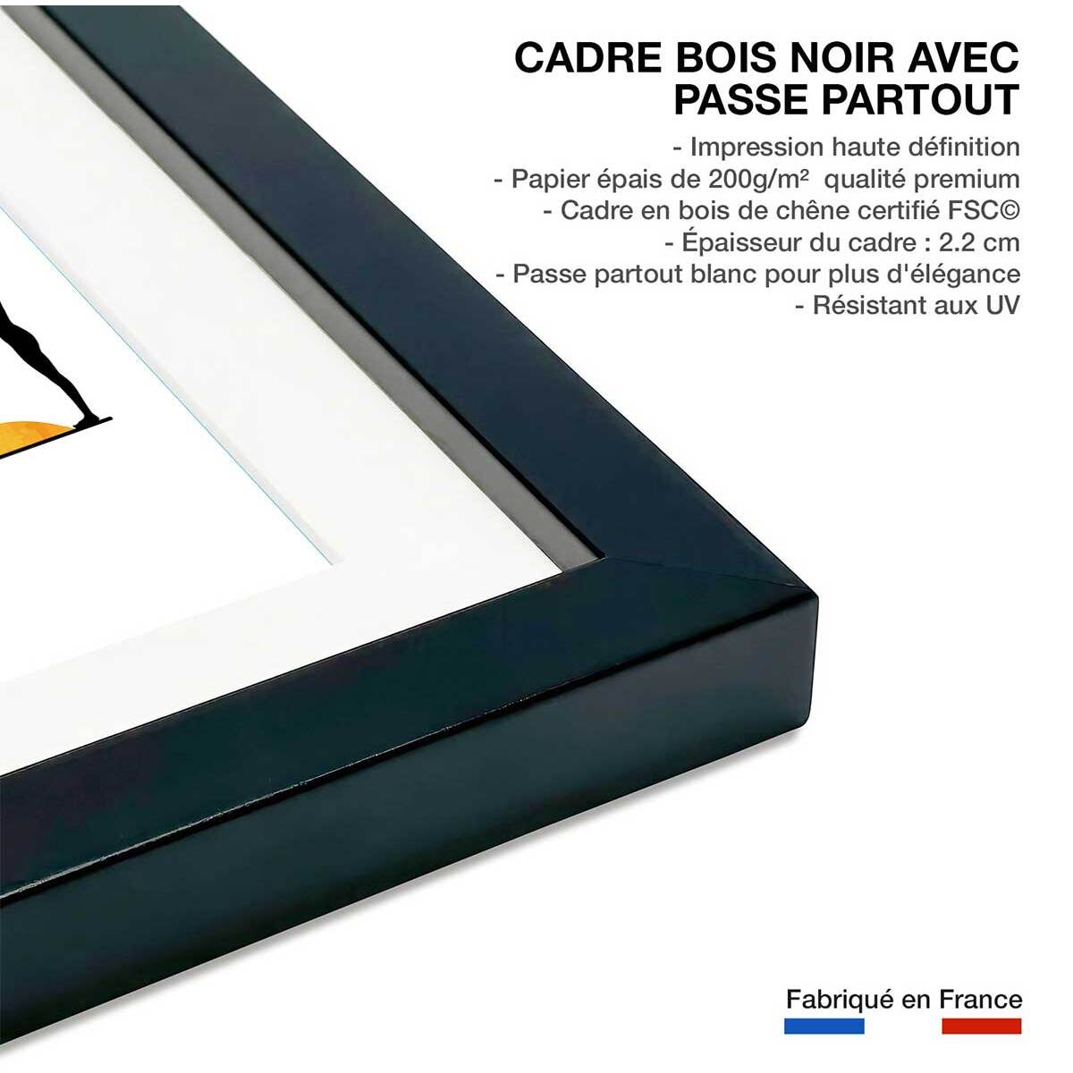 Affiche graphique Yoga sun Affiche + cadre en bois - Noir