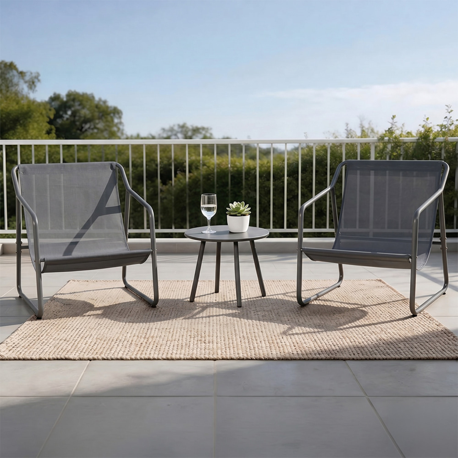 Ensemble de jardin 2 fauteuils gris avec table basse ANTHI