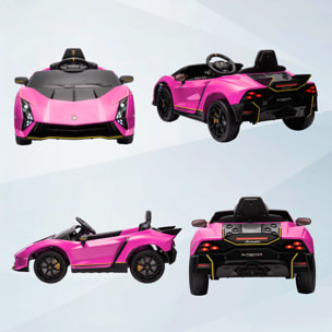 Coche Eléctrico para Niños de +3 Años Lamborghini Autentica Coche Eléctrico con Batería 12V Mando a Distancia Faros Bocina Arranque Suave y Música MP3 Rosa