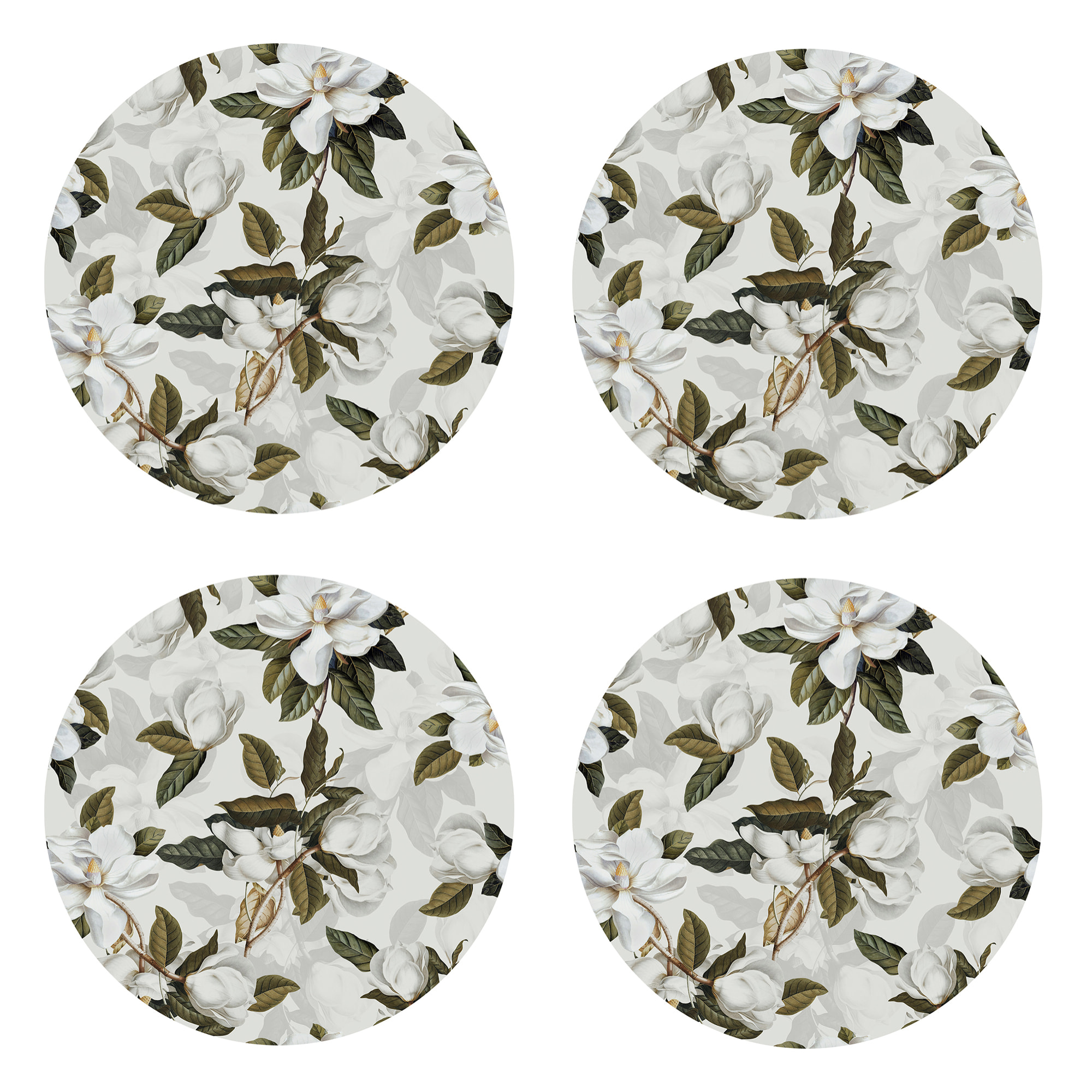 Set de 4 individuales de vinilo CERAMIKO, Magnolias 4u-[Diam] 40 cm