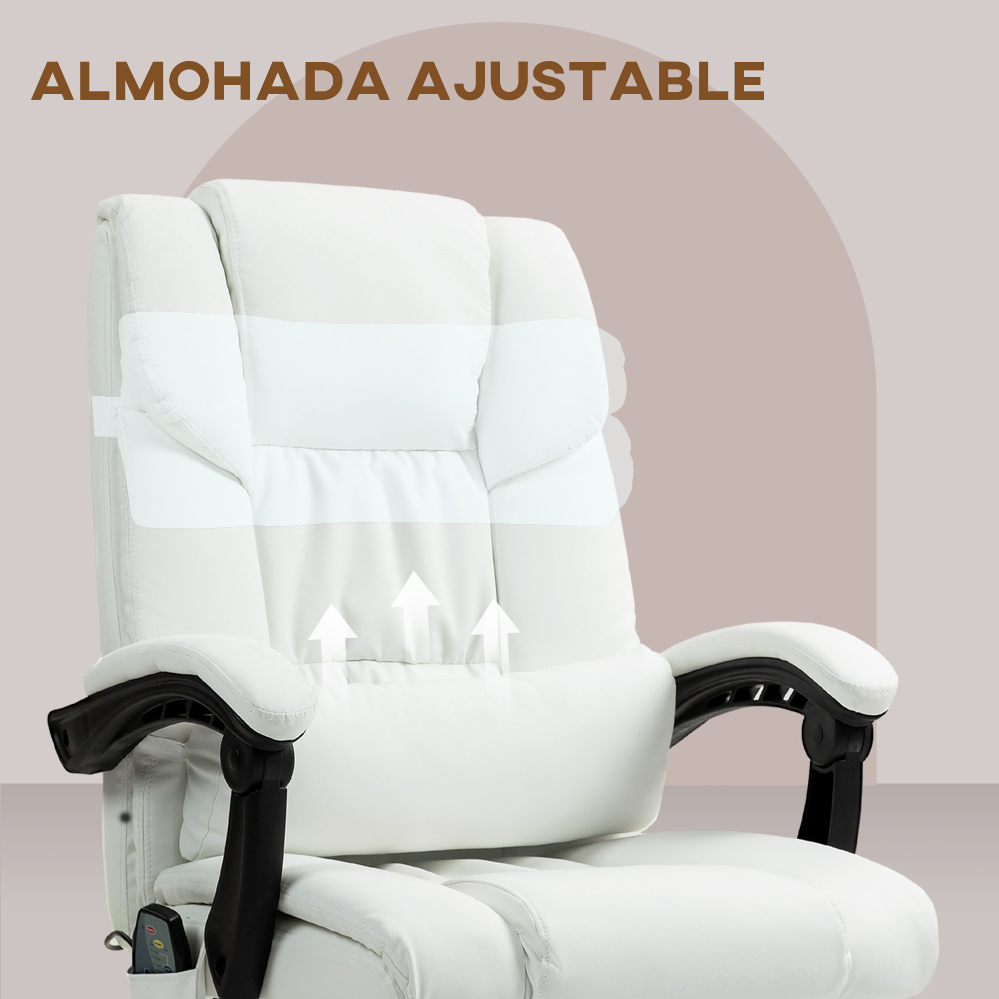 Silla de Oficina con Masaje Vibratorio de 6 Puntos Silla de Escritorio Giratoria con Respaldo Alto Reclinable Altura Ajustable Reposapiés y Mando a Distancia Blanco