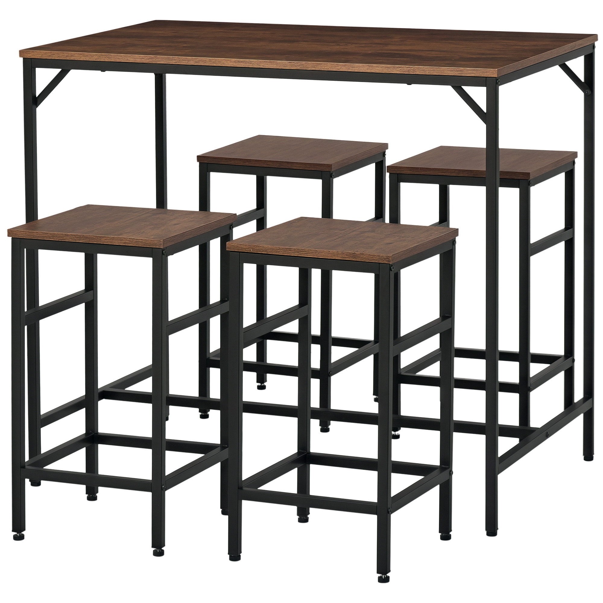 Juego de Mesa y Taburetes de Bar, Mesa Alta de Cocina con 4 Taburetes Industrial, con Reposapiés, Ahorro de Espacio, para Espacios Reducidos, Comedor, Salón, Marrón Rústico