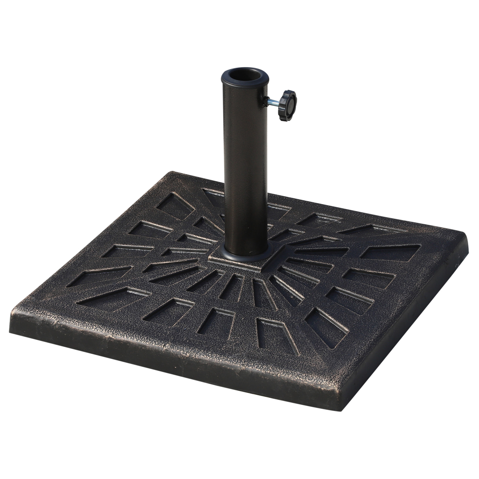 Pied de parasol base de lestage carrée 51L x 51l x H 32 cm résine imitation fonte poids net 15 Kg bronze