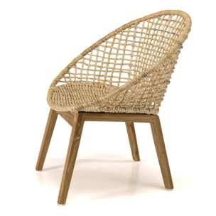 SIXTINE - Fauteuil beige dossier arrondi assise en abaca tressé