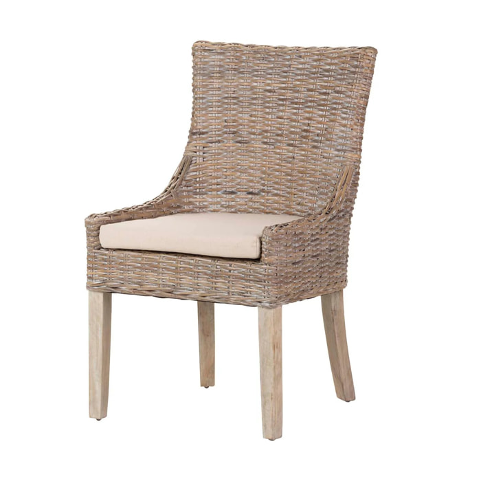 Silla Ratan Lino Madera Marrón Beige 54x52x91 Cm