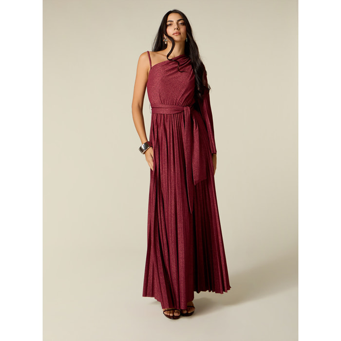 Oltre - Vestido asimétrico plisado en jersey lurex - Burgundy
