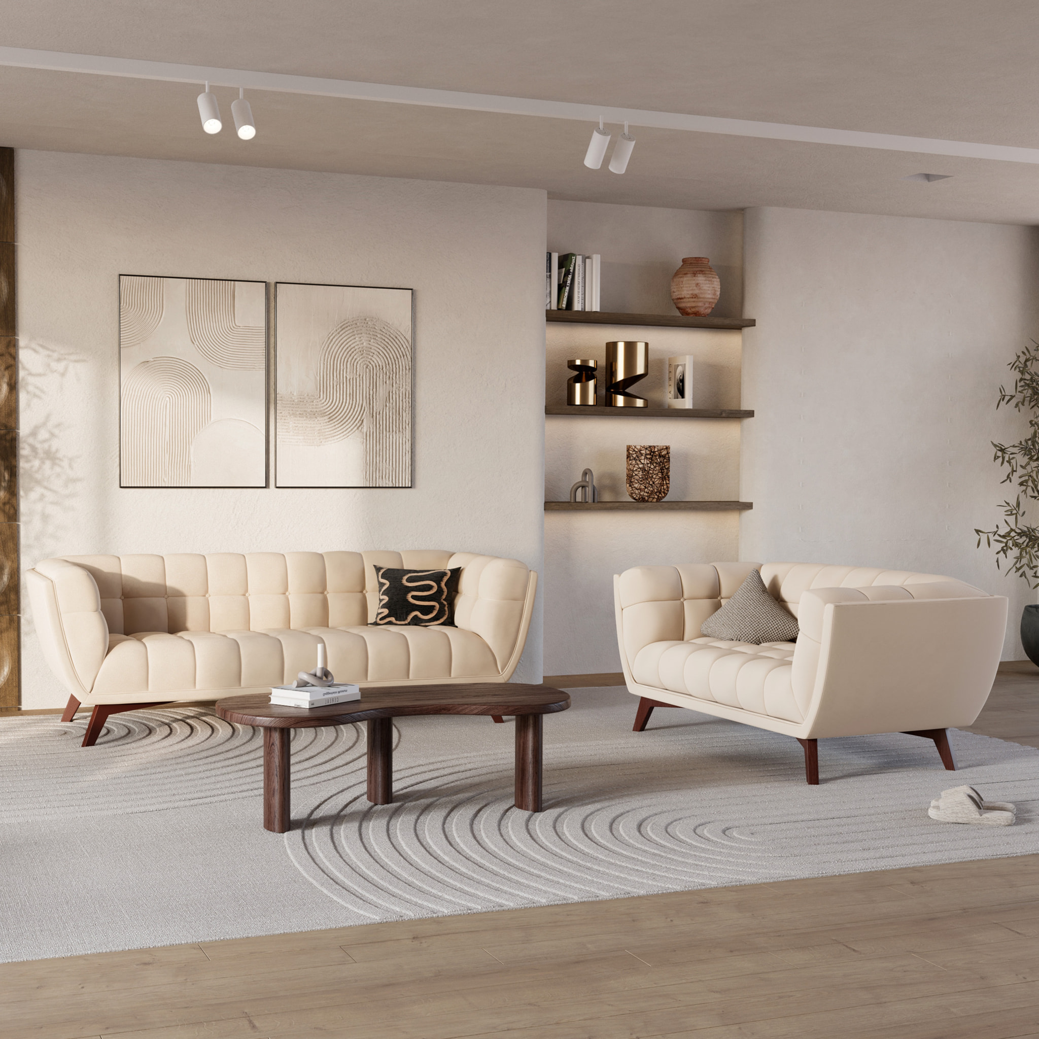 Canapé 3 places en velours beige - Mona