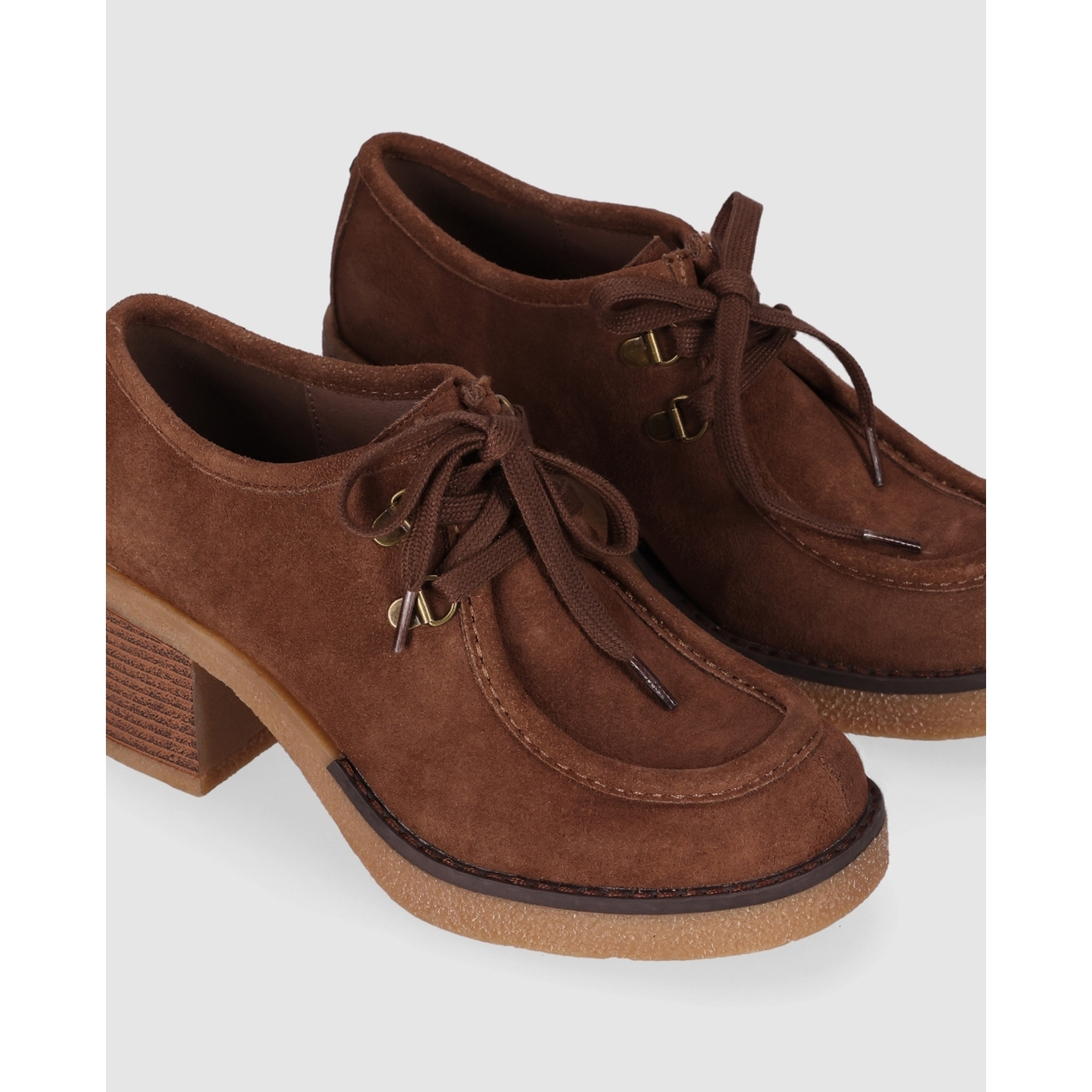 Zapatos de Serraje - Taupe - Tacón: 6 cm