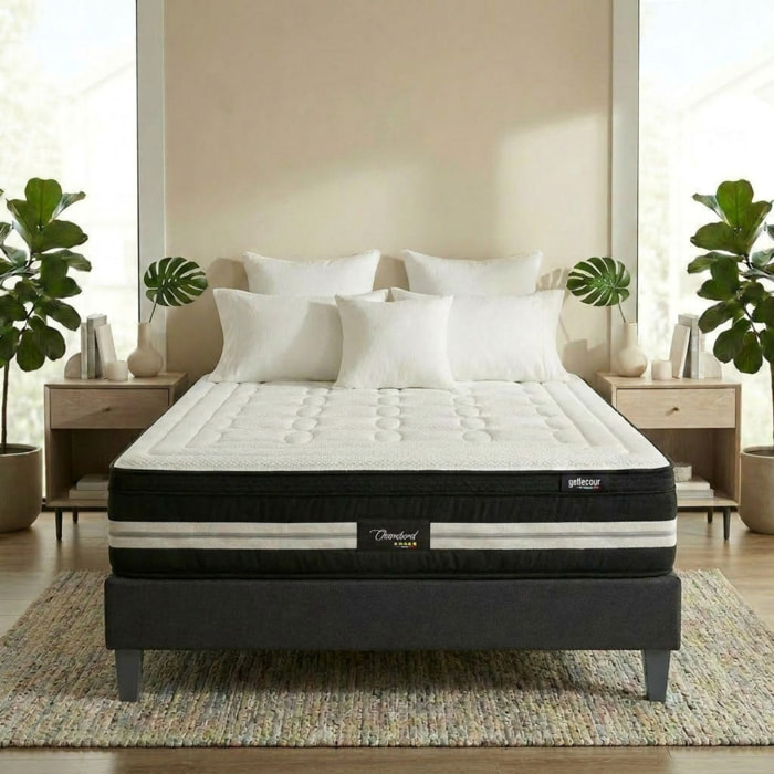 Ensemble Matelas Hybride Chambord & Sommier KIT15, 32 cm, Micro-Ressorts et Mémoire de Forme, Technologie Tri-Lattes, Soutien Ferme