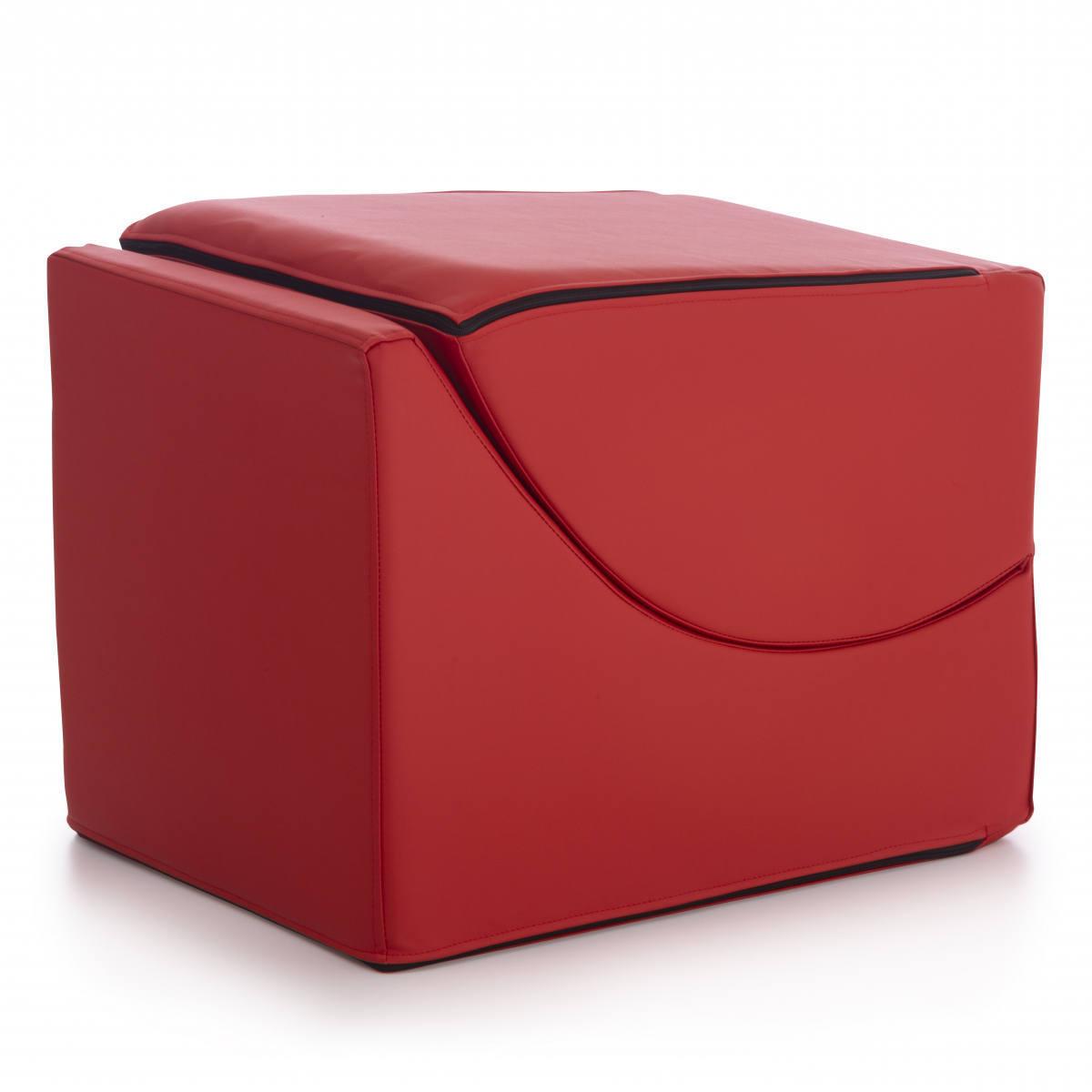 Letto pieghevole Andreina, Pouf trasformabile in letto singolo, 100% Made in Italy, Pouf trasformabile in una chaise longue in ecopelle, Cm 130x50h50, Rosso