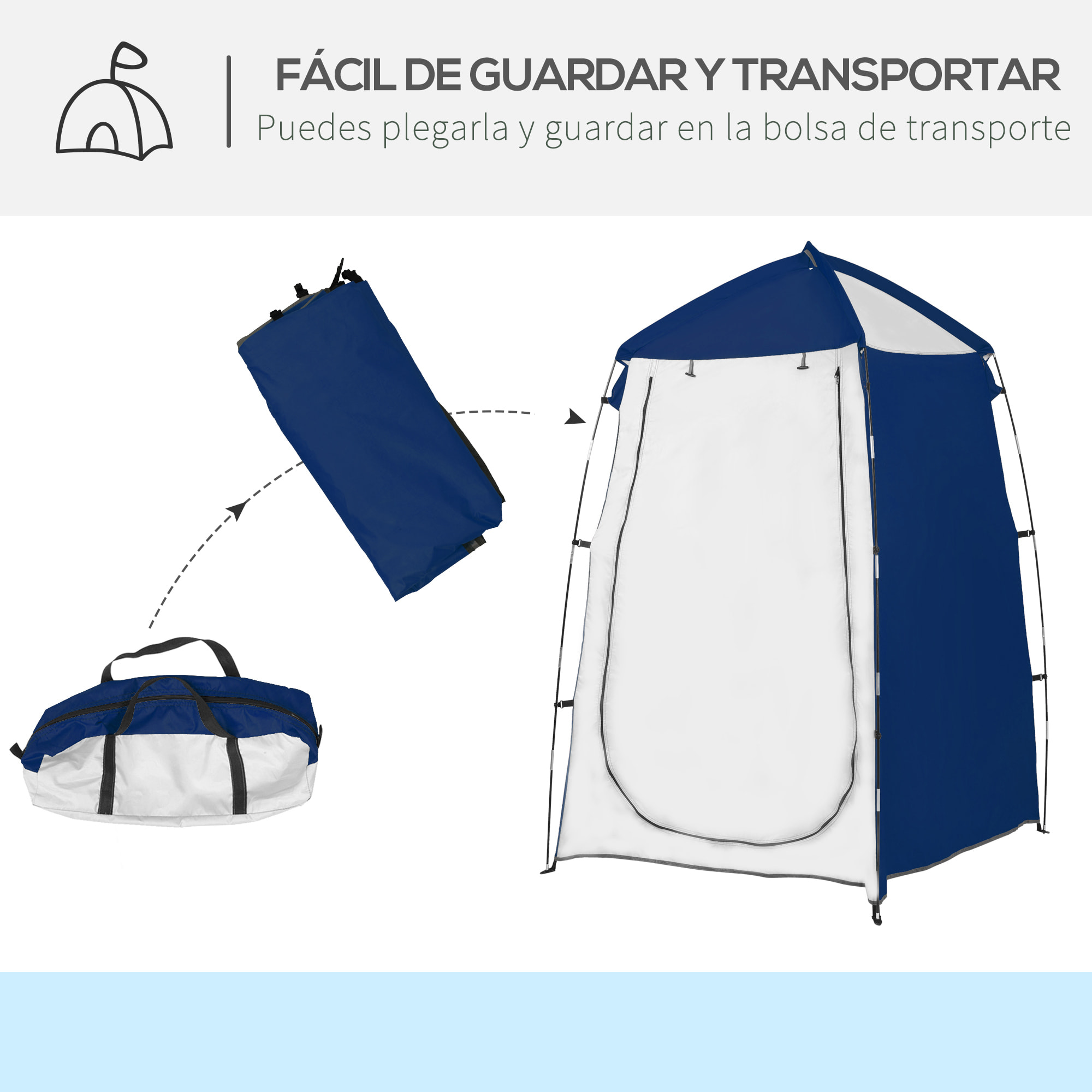 Tienda de Ducha Camping Portátil UV25+ Tienda de Privacidad Tienda Instantánea para Baño Vestuario Cambiador Inodoro con Ventana Bolsillo y Bolsa de Transporte 123x121x198 cm Azul