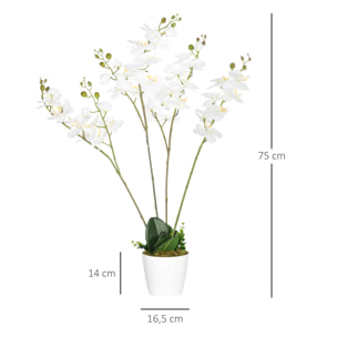 Planta Artificial de Orquídeas con Maceta Orquídea de Flores Falsa Phalaenopsis Artificiales para Decoración del Hogar Centro de Mesa Boda Ø16,5x75 cm Blanco