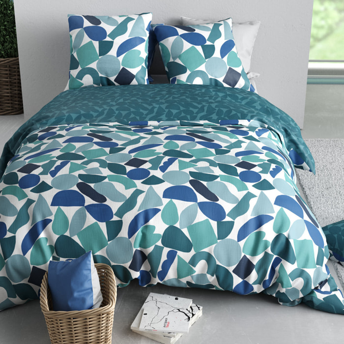 Parure housse de couette imprimé 100% coton - nano - bleu