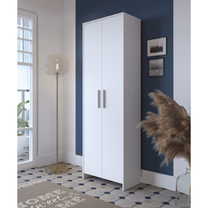 Guardaroba 2 ante Vinadio, Mobile camera da letto, Cabina armadio portabiti, Armadio appendiabiti, 65x38h197 cm, Bianco
