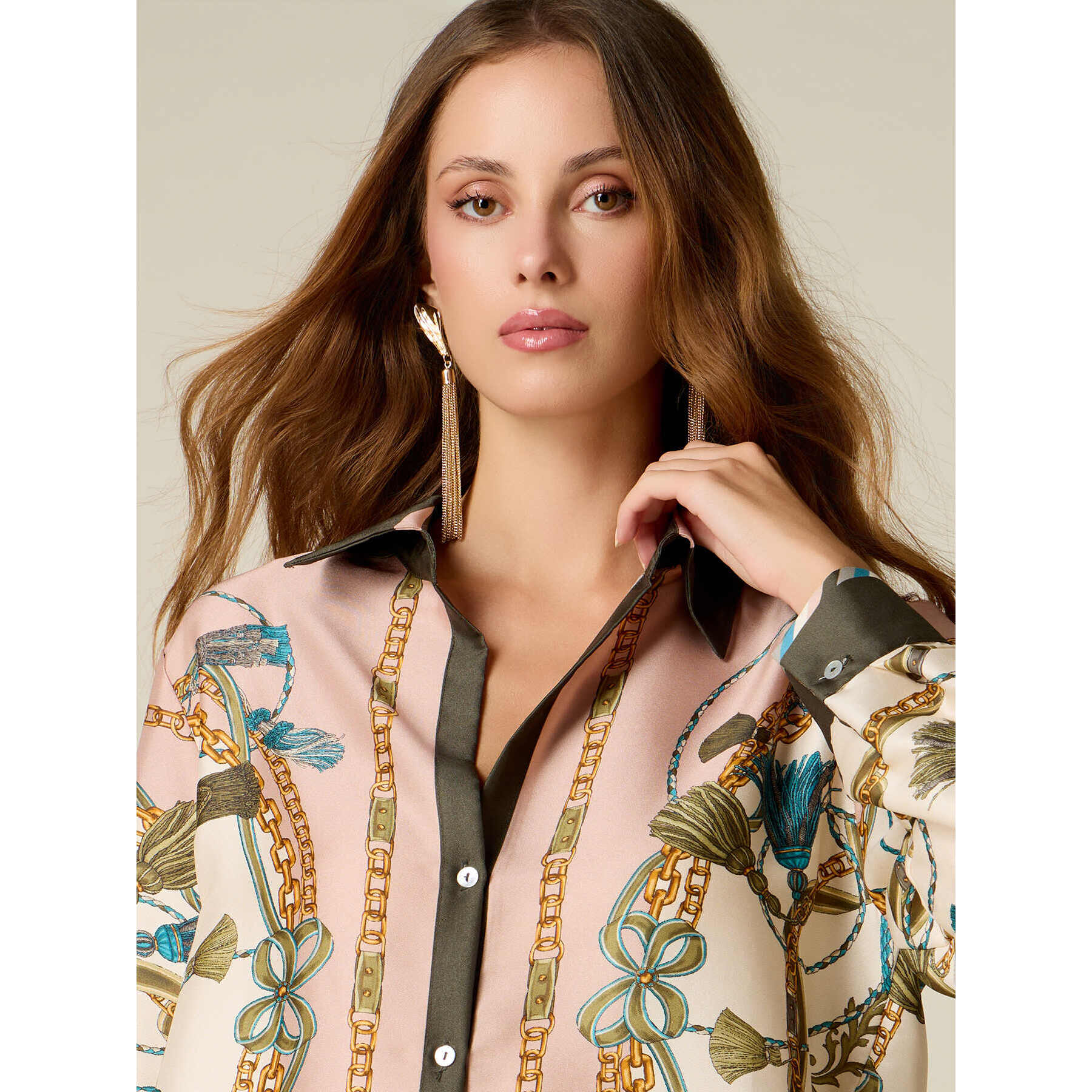 Oltre - Camicia in raso misto seta fantasia - Rosa