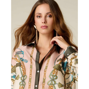 Oltre - Camicia in raso misto seta fantasia - Rosa