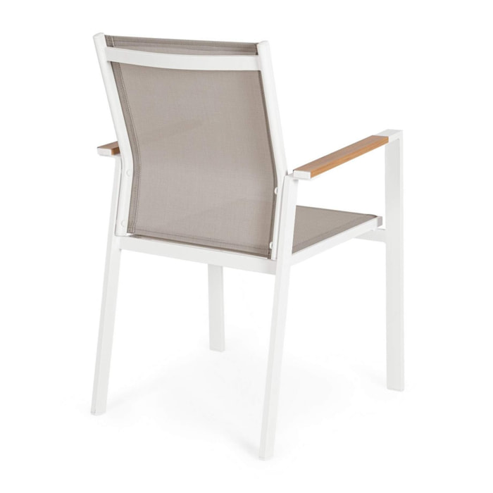 Set 4 sedie da giardino DENIA in textilene grigio tortora con inserti effetto legno e struttura bianca