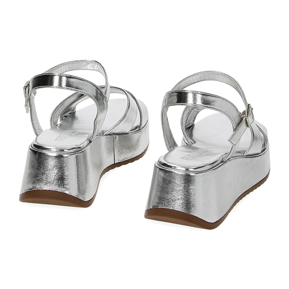 Sandali argento in laminato, zeppa 5,5 cm