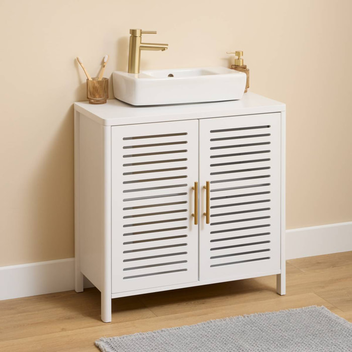 Meuble sous-lavabo Orea carré 35x70cm 2 portes blanc