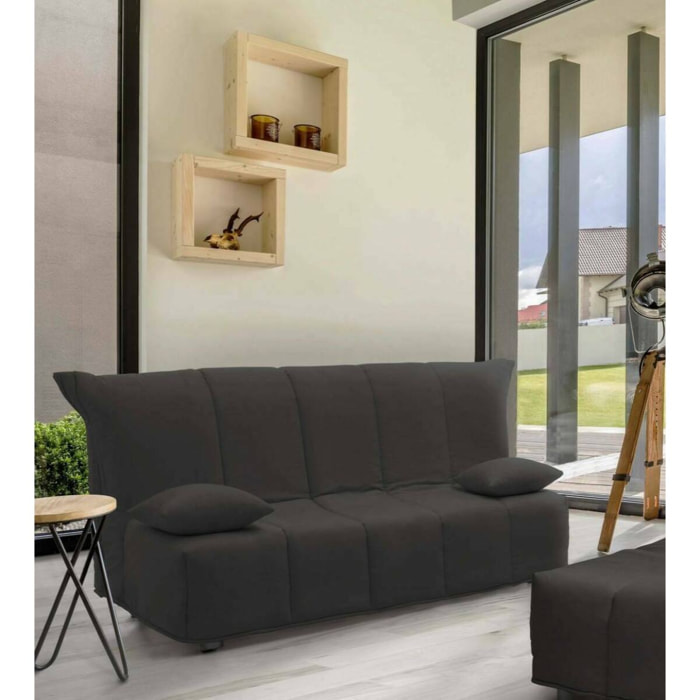 Divano letto 2 posti Ariska, Sofà con apertura a carrello in tessuto imbottito, Cuscini inclusi, 100% Made in Italy, Cm 125x90h85, Grigio
